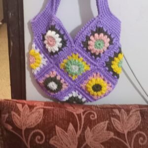 Handmade crochet shoulder bag in soft lavender