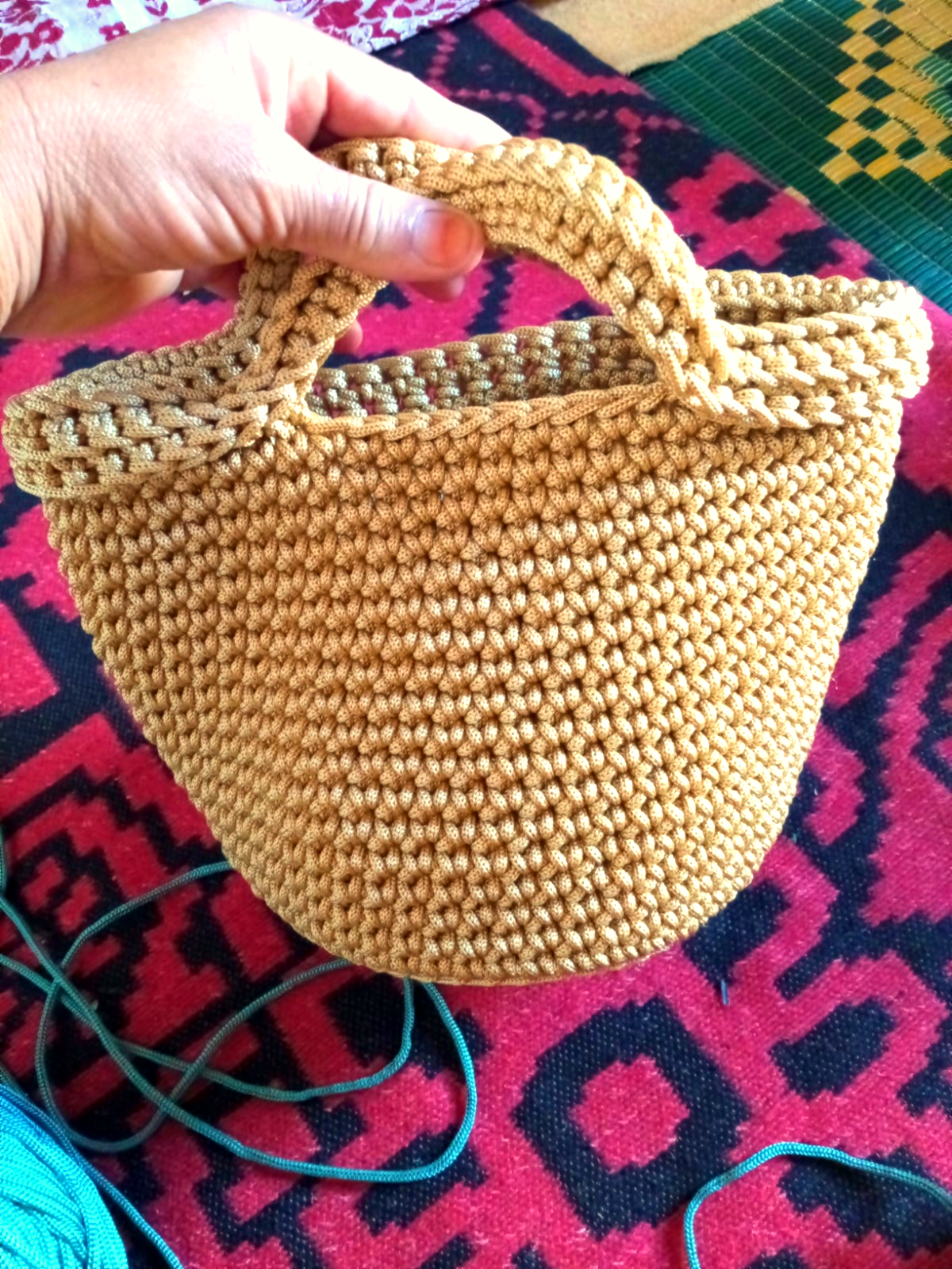 handmade crocheted or knitted handbag