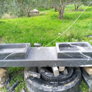 Hand-Carved Black Marble Double Trough Sink