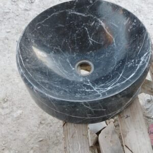 Hand-Carved Black Marble Round Vessel Sink