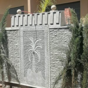 Hand-Carved Stone Palm Tree Outdoor Wall Fountain