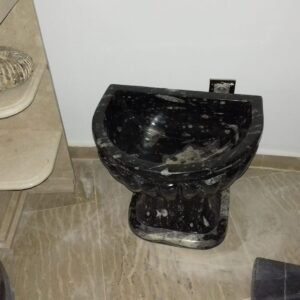 Hand-Carved Black Marble Pedestal Sink