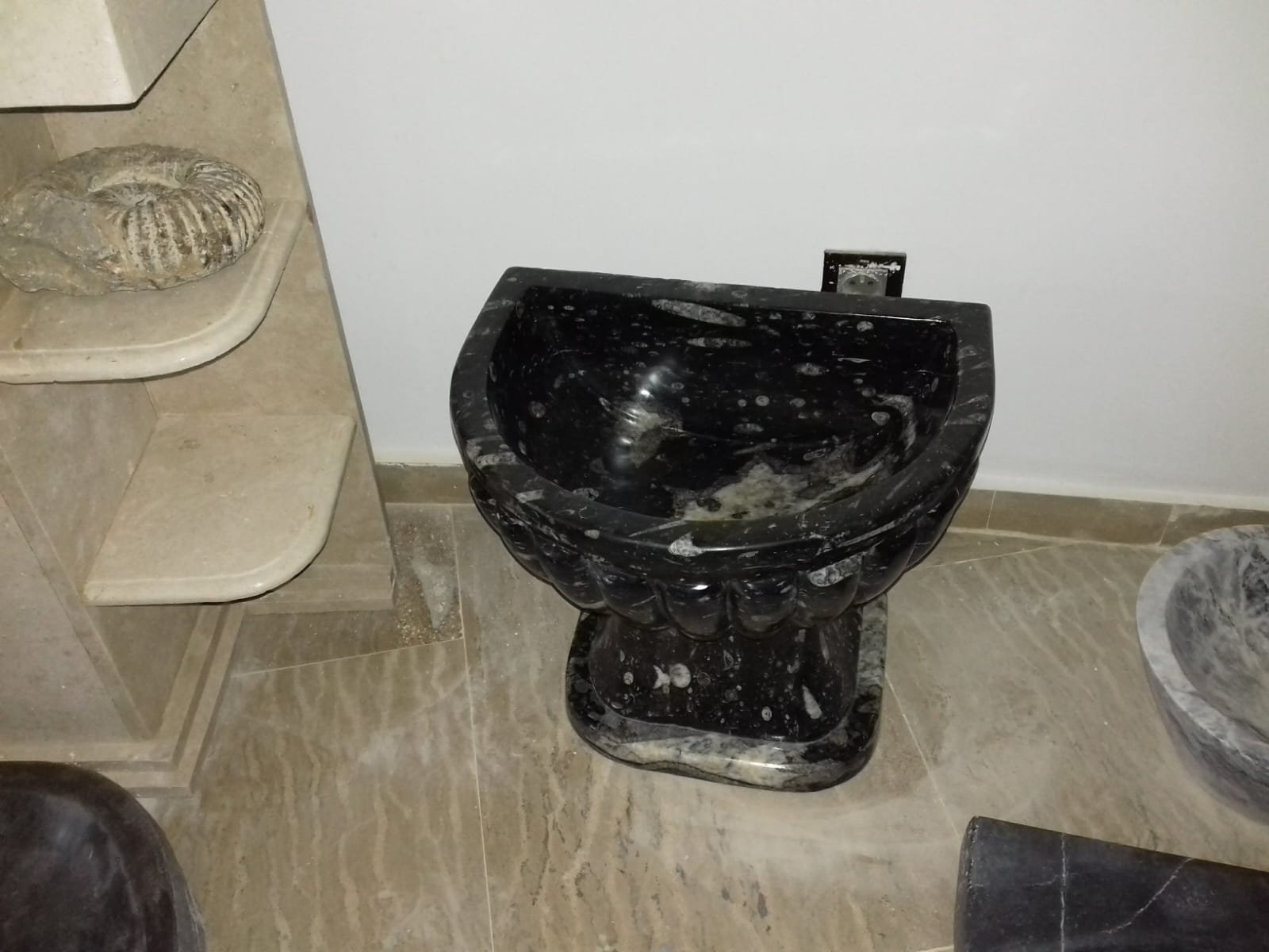 Hand-Carved Black Marble Pedestal Sink