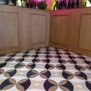 Moroccan Petal Circle Cement Tile – Navy, Taupe & Cream