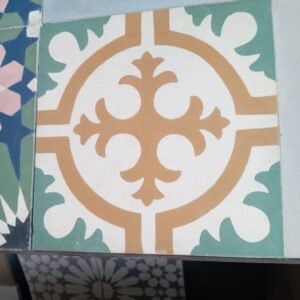 Moroccan Compass Rose Cement Tile – Terracotta, Sage & White