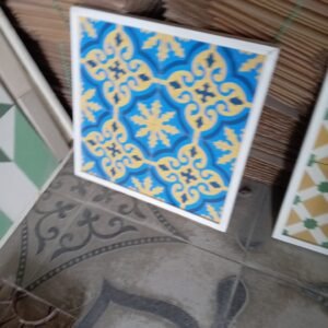 Moroccan Royal Arabesque Cement Tile – Turquoise, Gold & Azure