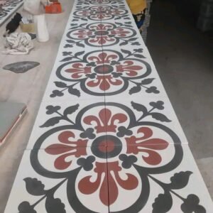 Moroccan Grand Floral Runner Cement Tile – Terracotta, Charcoal & White