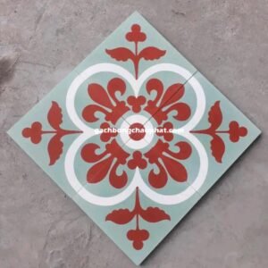 Moroccan Floral Heart Cement Tile – Mint, Terracotta & White