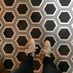 Moroccan 3D Hexagon Cement Tile – Charcoal, Silver & White Illusion