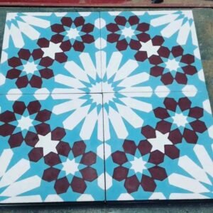 Moroccan Starburst Mosaic Cement Tile – Turquoise, Burgundy & White