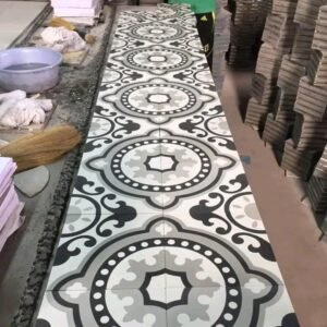 Moroccan Rosette Medallion Cement Tile – Charcoal, Silver & White