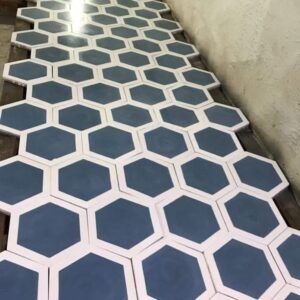 Moroccan Hexagonal Cement Tile – Denim Blue & White Honeycomb
