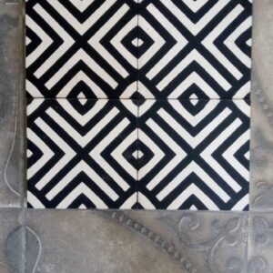 Moroccan Geometric Diamond Cement Tile – Bold Black & White