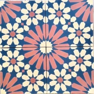 Moroccan Floral Starburst Cement Tile – Navy, Coral & Cream